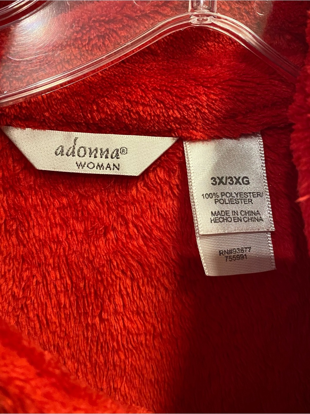 Adonna Plush Red Zip-Front Robe - Picture 3 of 8